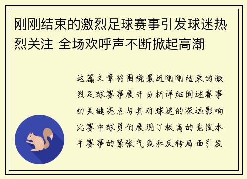 刚刚结束的激烈足球赛事引发球迷热烈关注 全场欢呼声不断掀起高潮