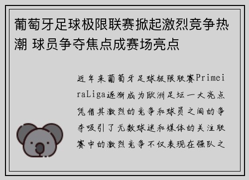 葡萄牙足球极限联赛掀起激烈竞争热潮 球员争夺焦点成赛场亮点